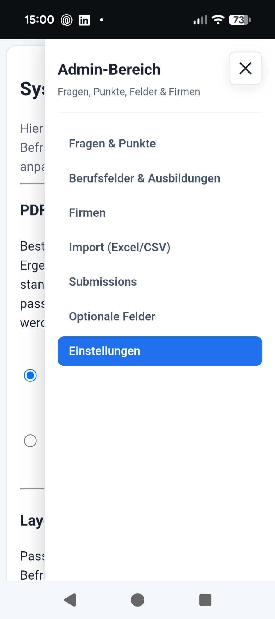 Menü Einstellungen